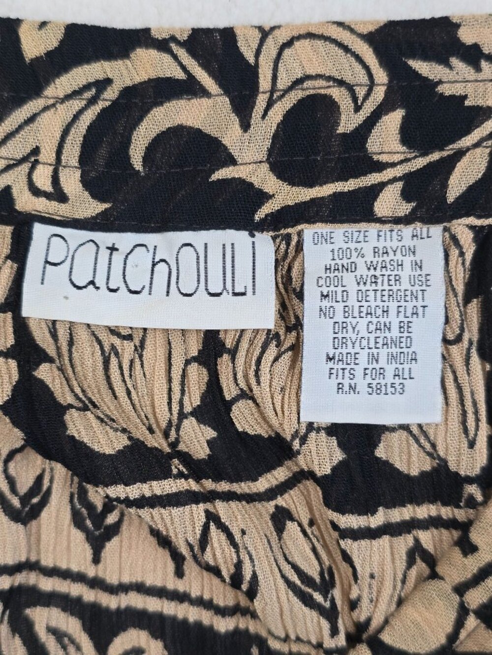 Vintage Patchouli One Size Boho Broomstick Maxi Skirt Black & Beige Indian Print - Picture 2 of 4